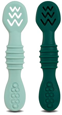 wencolino Baby Löffel Esslernbesteck aus lebensmittelechtem Silikon Babybesteck mit Zahnungshilfe – Maße L 11cm, B 2,5cm, H 1,5cm – Set mit 2 Esslernlöffel zum Essenlernen und als Zahnhilfe für Babys