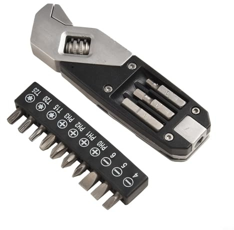 Eawfgtuw für Rollgabelschlüssel mit Torx-Kreuzschraubendreher-Bits, faltbares Multifunktionswerkzeug für Outdoor-Camping, Taschenschlüssel aus Edelstahl mit 10 Bits,