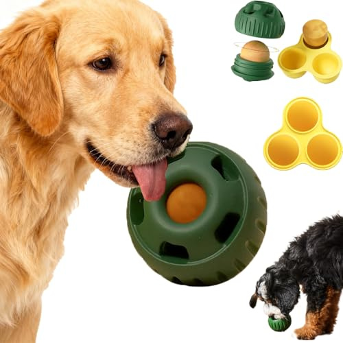 Snrtevu Leckerball Hunde befüllbar, Schleckball Hund zum Einfrieren, Futterball Hund, verwandelt jeden Snack in Pure Wohlfühlzeit, Spülmaschinenfest und Mundhygiene-fördernd (Green)