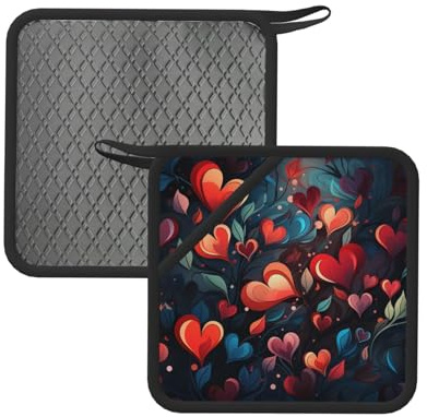Set di 2 presine in silicone resistenti al calore, con tasche, a forma di cuore rosso, presine da forno, antiscivolo, per cucinare, cuocere, barbecue, accessori da cucina, 20 x 20 cm