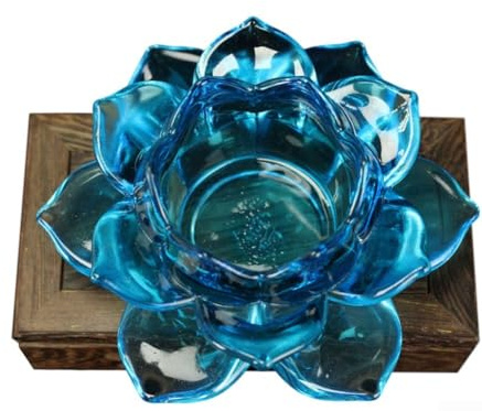 Portavelas de cristal de loto para velas flotantes o velas de té, elegante centro de mesa decorativo con diseño resistente al viento para el hogar, boda, altar, festival y al aire libre