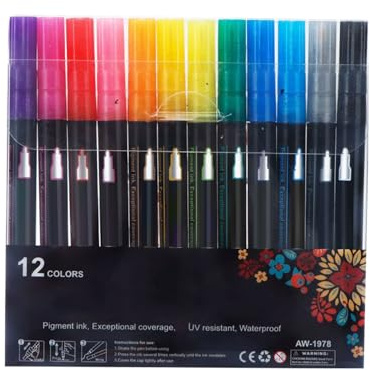 Outline Markers - 12 Colors Pens | double line painting markerrs for art drawing, journaling, school, classroom, crafts, greeting cards, doodling, decorating, DIY projects, sketching accessory ar