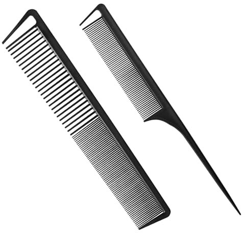 Muorruo Lot de 2 peignes à queue/peignes à raie pour tresses, peignes de coiffage en fibre de carbone, peigne à queue pour femmes et hommes, dents fines, outils de soin capillaire pour salon de