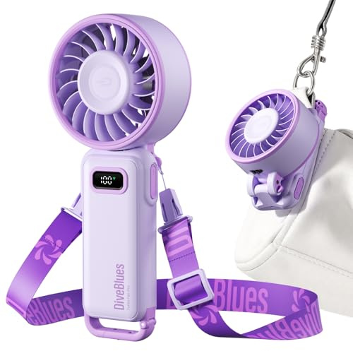 Diveblues - Handventilator Akku Aufladbar - 100 Stunfen Mini Ventilator Leistungsstarker Luftstrom mit Turbo-Technologie, 4 in 1 Tragbarer Ventilator 180° Faltbarer Bis zu 12 Stunden Kühlung