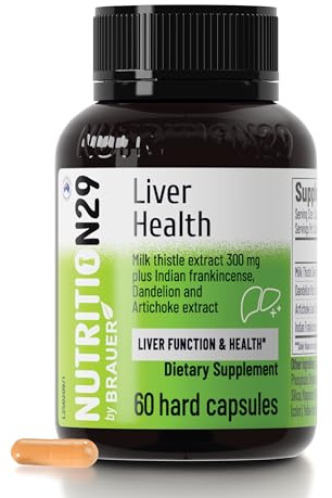 NUTRITION29 Liver Support, Milk Thistle 300mg (70:1 Extract from 21,000mg Seed), with Dandelion, 85% Silymarin, Artichoke & Frankincense, Once-Daily Capsule 60 Count