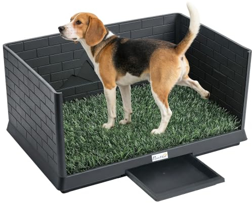 PawHut Hundetoilette 75 x 51 cm mit Kunstrasen für Welpen und Hunde | Hundeklo, Welpentoilette, Hohe Wände, Herausziehbare Schale, Drainage, für Balkon Zuhause Wohnung