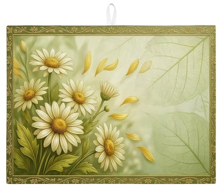 Tapetes de secado de platos florales para encimera de cocina, tapete escurridor de platos absorbente de crisantemo verde, almohadilla de secado de microfibra vintage de primavera para decoración de