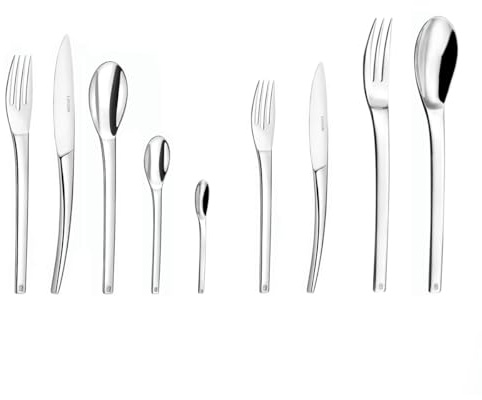COUZON - Ménagère 86 couverts de table en coffre bois pour 12 personnes - Neuvième Art - Acier inoxydable 18/10, Finition Miroir, Epaisseur 4 mm - Inox