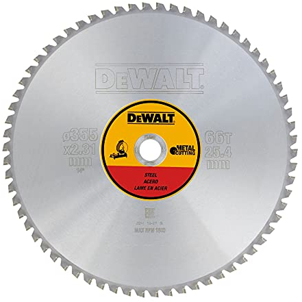 DeWalt DT1926-QZ - Hoja para sierra circular estacionaria, 355 x 25,4 mm, 66D para acero TCG +1, 5º