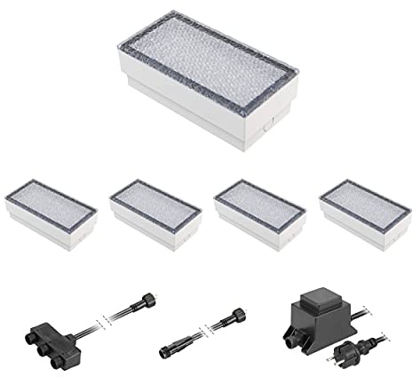 ledscom.de LED Pflaster-Stein Gorgon Boden-Einbauleuchte für außen, 20x10cm, 12V, blau 5er Set