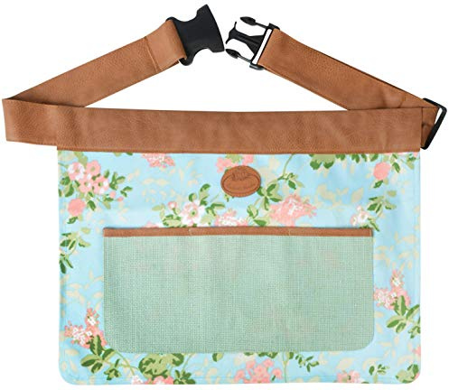 Esschert Design Jute Gartengerätegürtel mit Rosendruck, 46 x 1 x 34 cm, mit Bauchtasche, mit Clip-Verschluss