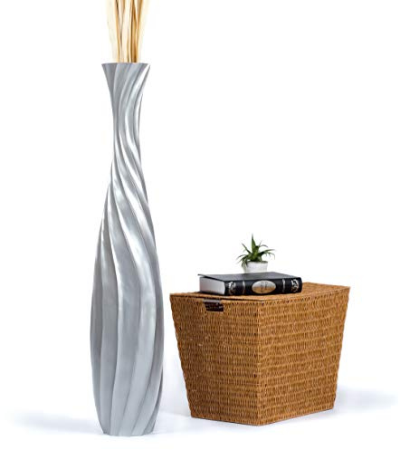 Leewadee Große Bodenvase 105 cm Mangoholz für Pampasgras & Trockenblumen | Dekovase fürs Wohnzimmer, für Zweige & Trockengräser - bruchfester als Keramik, kein Wasser. Boho