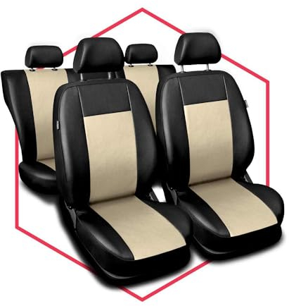 Saferide Autositzbezüge universal Auto Sitzbezüge kompatibel mit Nissan Qashqai Kunstleder Autoschonbezüge Beige Sitzauflage Vorne und Hinten