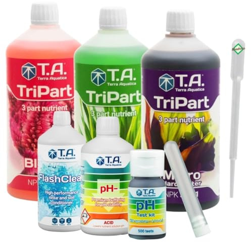 Weedness GHE Dünger Tripak Flora Starter Set Professionell 6-teilig – Grow Tomaten Naturdünger NPK Orchideen Palmen Bio Gemüse Bonsai Organischer