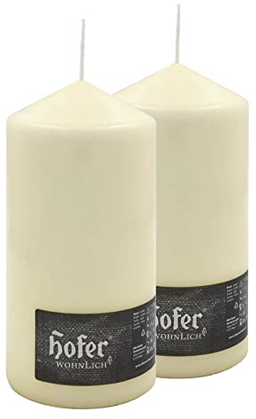 Hofer Bougies Pilier - 2 pièces - 110 Heures de Combustion - Ivoire - 10 cm x 20 cm - Cire Non parfumée, sans Gouttes, Longue durée, qualité UE