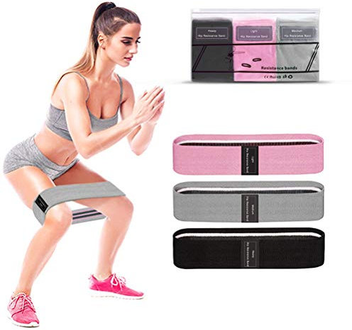 MTTKTTBD Bande Élastique Fitness,Bande de Résistance Élastique en Tissu Équipement d'Exercices pour Musculation Fessiers Pilates Yoga -3 Niveaux de Force,Sac de Rangement Inclus