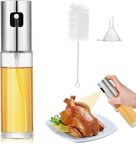 Cdycam Oil Sprayer for Cooking, Olive Oil Spray Bottle, Oil Sprayer Mister for BBQ, Salad, Baking, Roasting, Grilling, Frying with Brush Funnel and Silicone Pad