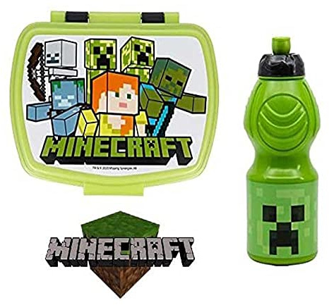 Set Pranzo Scuola 2 Pezzi Portamerenda e Borraccia in Plastica Bambini Bambino Merenda Launch Box - BPA Free (per Minecraft)