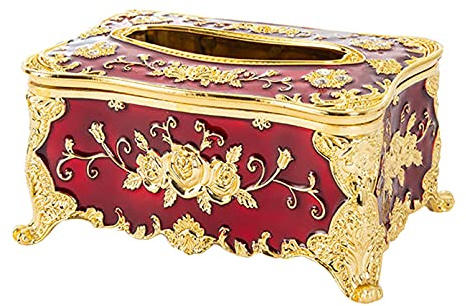 Anawakia Kosmetiktücher Box Tissuebox Taschentuchspender Rose Blumen Muster Kosmetiktücherbox Europäische Tissue Box (Rot+Gold)