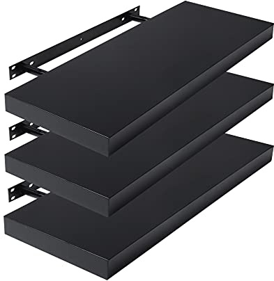 EUGAD Wandregal 40cm, Modern Schwarz, Hängeregal 3er Set für die Wand, Schweberegal für DVD CD Bilderrahmen Pflanzen, Schwebendes Design,0085QJ-3