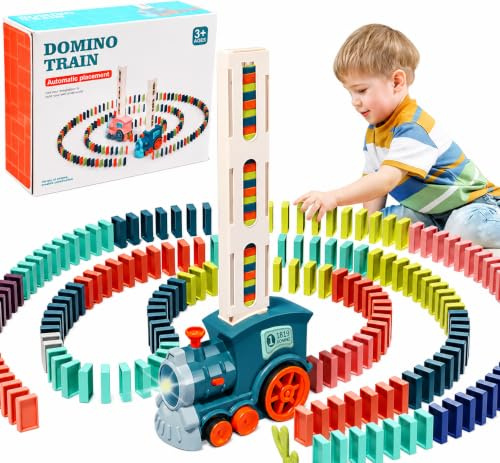 COLEESON Domino Train Toys for 3 Year Old Boys Girls, 120Pcs Domino Blocks