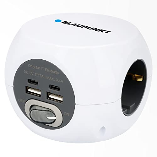 Bloc Multiprise 3 Prises + 4 Prises USB (A et C) Avec Interrupteur Marche/Arrêt - Blanc 1,4 m