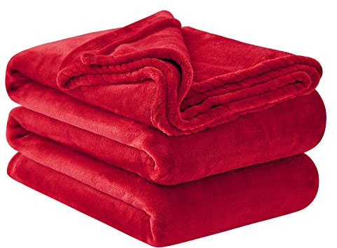 Aisbo Plaid Coperta Pile Matrimoniale - Coperta Calda Invernale per Divano e Grande Letto Matrimoniale 230x270 cm Pile di Flanella Morbida Rossa, Fleece Blanket for Sofa and Couch