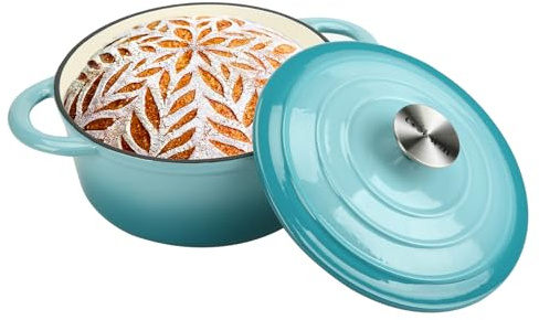 Cast Iron Dutch Oven 4.5 L Enameled Cast Iron Dutch Oven Pot with lid Heavy Duty Dutch Oven Dual Handles Porcelain Enameled Cast Iron Pot for Baking Braiser Cooking Family or Friends Gifts,Aqua