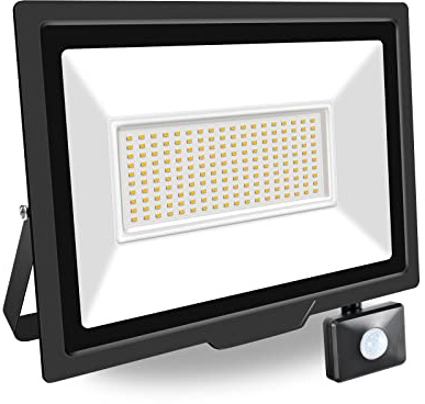 PICAA 1 Pièce 150W Projecteur LED Exterieur avec détecteur de mouvement | installation facile,Éclairage de Sécurité, Lumières d'inondation,pour jardin, Garage,Patio,Grange,Cour (Blanc chaud 3500K)