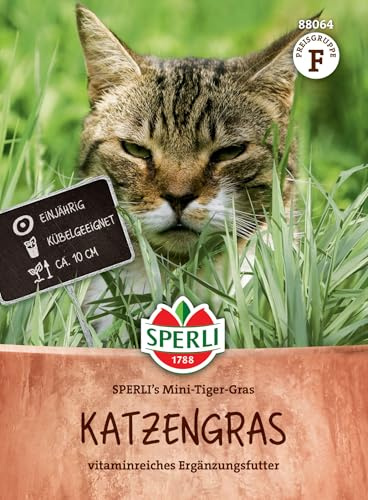 Sperli Katzengrassamen SPERLI's Mini-Tiger-Gras 88064 - vitaminreiches Ergänzungsfutter - Wuchshöhe 10 cm - für 1,5qm - Grassamen, Rasensamen, Saatgut