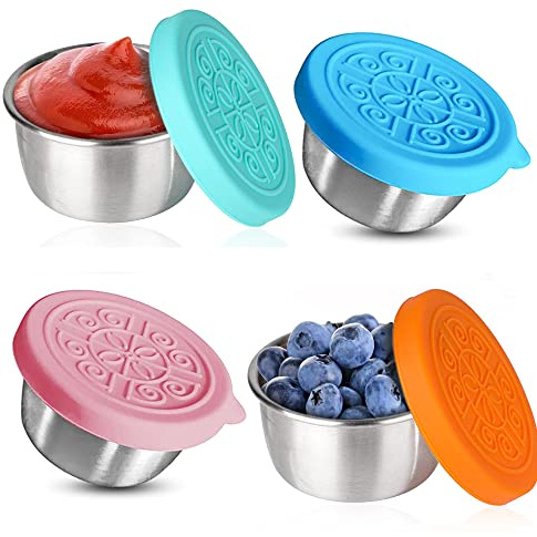 4 Stück Auslaufsichere Frischhaltedosen, Salatdressingbehälter Set, 4x50ml | Mini Auslaufsichere Kleine Dosen, Edelstahl Soßen Container Set, Wiederverwendbare Mini Saucenbehälter Dip Sauce Becher