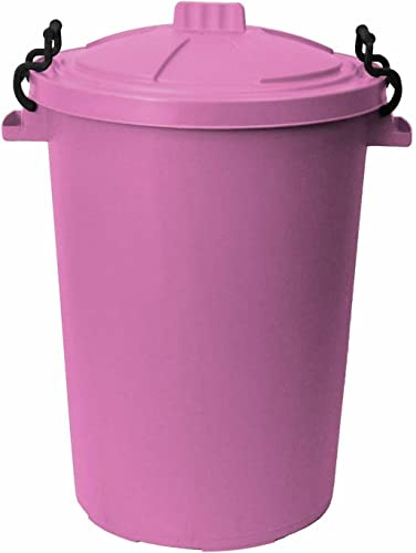 M1SS Pink 50L Litre Large Heavy-Duty Weather Resistant and Food Grade Plastic Dustbin Trash Can Garbage Bin With 2 Clip Locking Lid for Indoor Outdoor Storage Container of Animal Feed