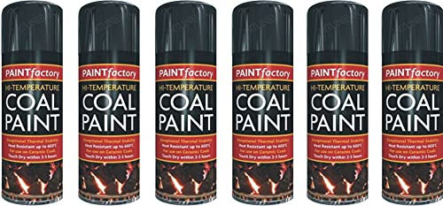 HitlineUK 6 x 400ml Black Heat Resistant Paint 600°C Stove Paint Coal Paint Rejuvenates Gas Coals Fire Spray Paint