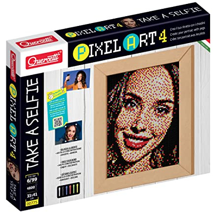 Quercetti Pixel Art 4 Selfie-Mosaik-Set – Verwandeln Sie jedes Foto in Mosaikkunst mit 4800 Klammern in 6 Farben und 4 Stecktafeln, mit Rahmen zum Aufhängen und Ausstellen, ab 6 Jahren