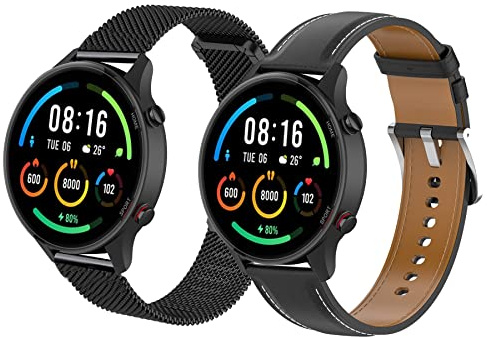 CHULN 2 Stücks Armband kompatibel mit Xiaomi Mi Watch/Xiaomi Watch S1/Xiaomi Watch S1 Active/Xiaomi Mi Watch Color Sport, 22mm Leder+Metall Smartwatch Ersatzarmband für Xiaomi Mi Watch.