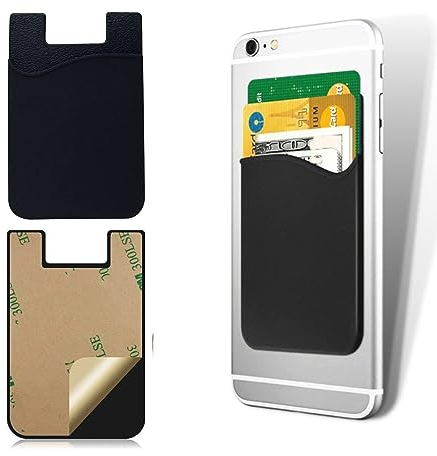 PLABBDPL Lot de 2 Porte-Cartes de téléphone adhésifs en Silicone pour Carte d'identité, Carte de crédit, pour téléphone Compatible avec Smartphones iPhone Android Samsung Galaxy - Noir