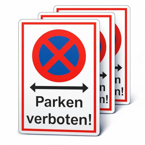 3 Stück selbstklebende Premium XL Folie 30x20 cm – Parken verboten Privatparkplatz Privatgrundstück Fahrzeuge kostenpflichtig abgeschleppt – Schutzlaminat – Wasser & Wetterfest UV-Schutz Beständig