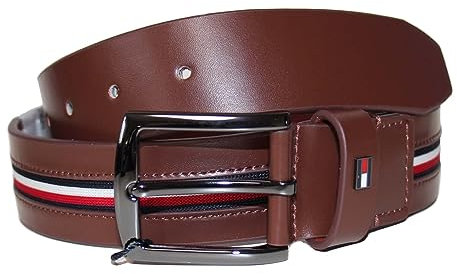 Tommy Hilfiger Denton Inlay Belt 3,5 Gürtel Leder Ledergürtel Gr. 90, Braun