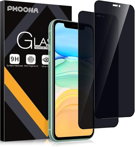 Phoona Sichtschutz Schutzfolie für iPhone 11 / iPhone XR 6.1,[2 Stück] Anti Spy Displayschutzfolie, Privatsphäre Sichtschutzfolie 9H Härte Gehärtetes Glas Blasenfrei Privacy Folie