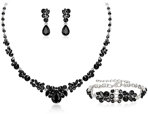 EVER FAITH Hochzeit Kristall-Schmuck-Sets für Glamour Teardrop Strass Halskette Dangle Ohrringe Armband-Sets für Damen Schillernd AB Silber-Ton
