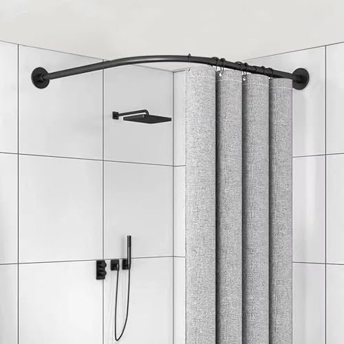 Bastone tenda doccia semicircolare asta a l per tenda doccia senza perforazione Installazione Di Trapano e Non Richiede Staffe A Soffitto Asta Per Doccia in Acciai(Size:A 70-95m x 70-95cm,Color:Nero)