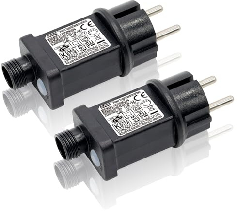 Sporgo 31V 6W LED Netzteil, 2 Stück Niederspannungs Transformator Mit 8 Lichtmodi und Timerfunktion, IP44 Adapter Trafo für Lichterkette Stecker, Weihnachtsbeleuchtung Glühbirnen