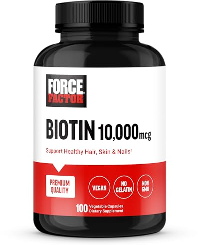 Force Factor Biotin 10000mcg, Biotin Supplement for Healthier Hair, Skin, and Nails, Hair Growth Supplement with Vitamins, Vegan, Non-GMO, 100 Vegetable Capsules