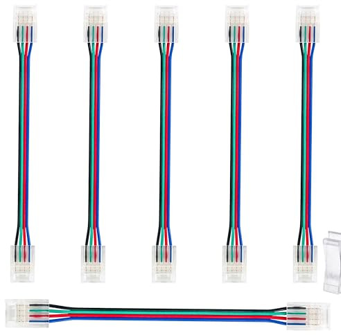 Lewttyer 10MM Led Strip Verbinder 4 Polig Rgb Streifen Steckverbinder Transparent Connector 150 mm Lang, Verlängerungskabel(6pcs)