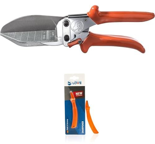 Original LÖWE Set bestehend aus Profi Leistenschere 3.306/HÜ mit Hebelübersetzung und extra langer Klinge & Klingenschärfer 0022 für Gartenscheren und Industriescheren