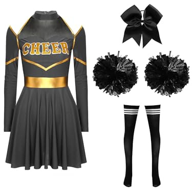 Aislor Cheer Leader Kostüm Damen Halloween Langarm Cheerleading Uniform Outfits Tanzkleid Mit Pompoms/harrband Karneval Cheerleading Kostüm