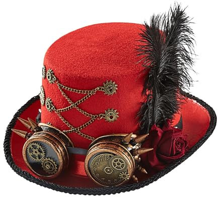 Facynde Hut Zylinder Steampunk, schwarz, mit Abnehmbarer Brille für Damen Herren Karneval Halloween Cosplay Kopfbedeckung Zubehör
