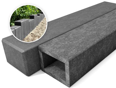 hanit® Rechteckpalisaden | 12cm x 16cm x 60cm | grau | 30 Stück | Gartenpalisaden aus Recycling-Kunststoff