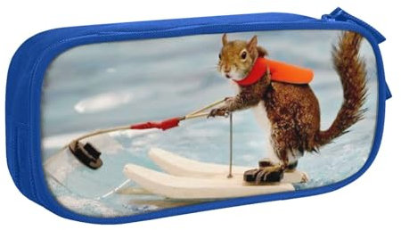 KUDGAWGS Federmäppchen für Mädchen und Jungen, Motiv: Wasserski, Fuchs, Eichhörnchen, großes Fassungsvermögen, Stifttasche, Bleistift-Organizer mit Fächern für Schule, Büro, Kinder, Teenager,