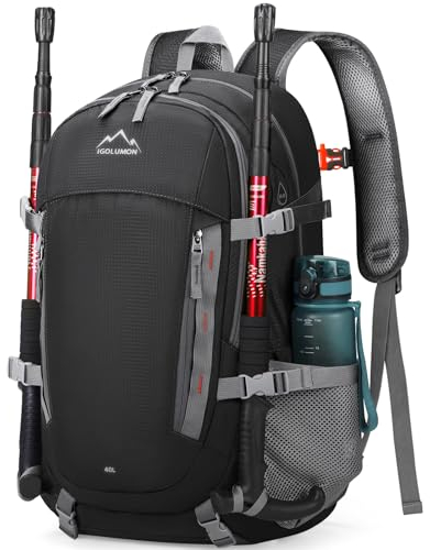 IGOLUMON Hiking Backpack 40L Waterproof Foldable Backpack for Men Women Lightweight Daypack Rucksack for Men Camping Travel Cycling Walking Climbing Outdoor Black